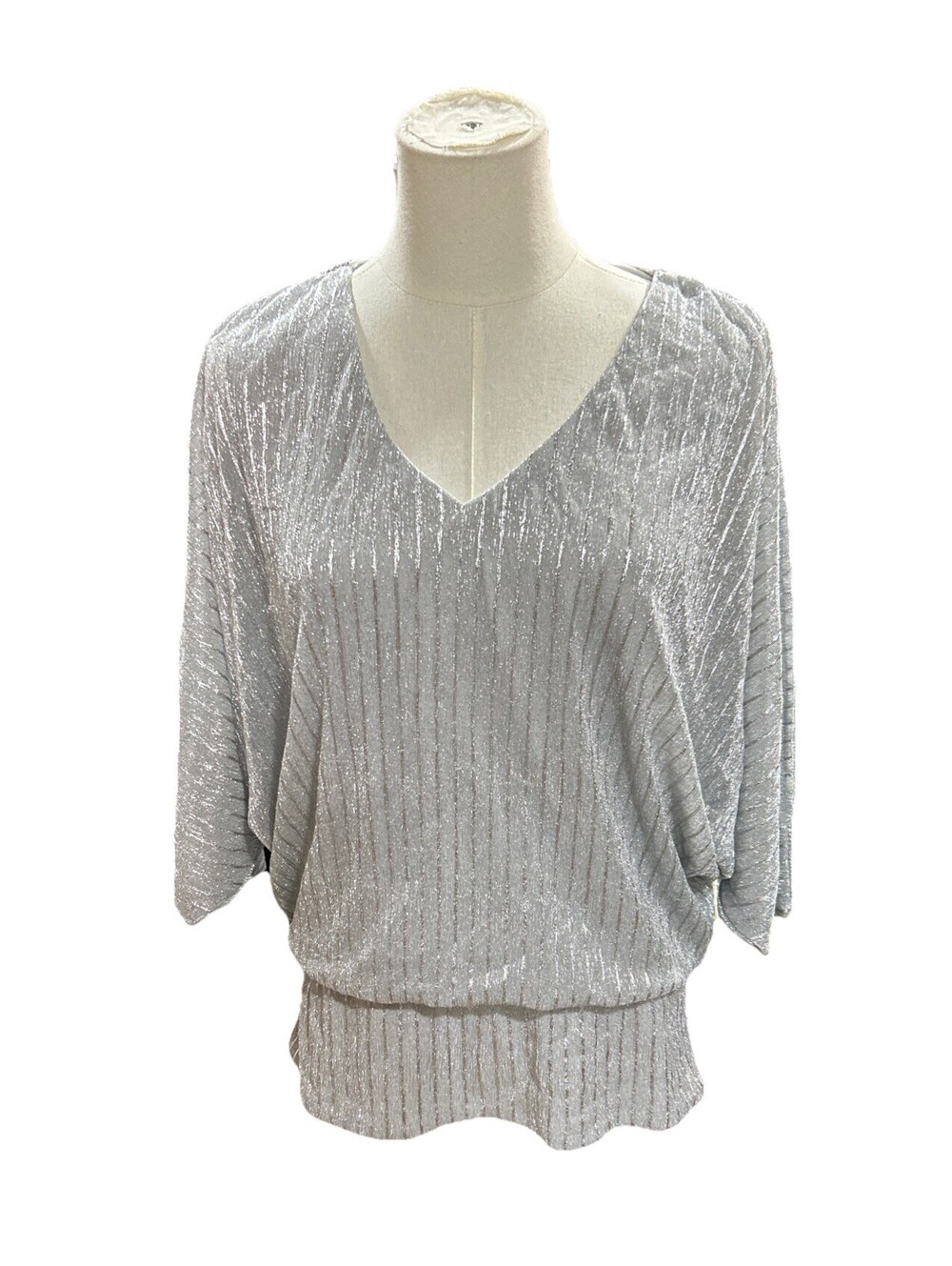 MSK Women’s Blouse Top Large Silver Split Sleeve Cropped Skirt
